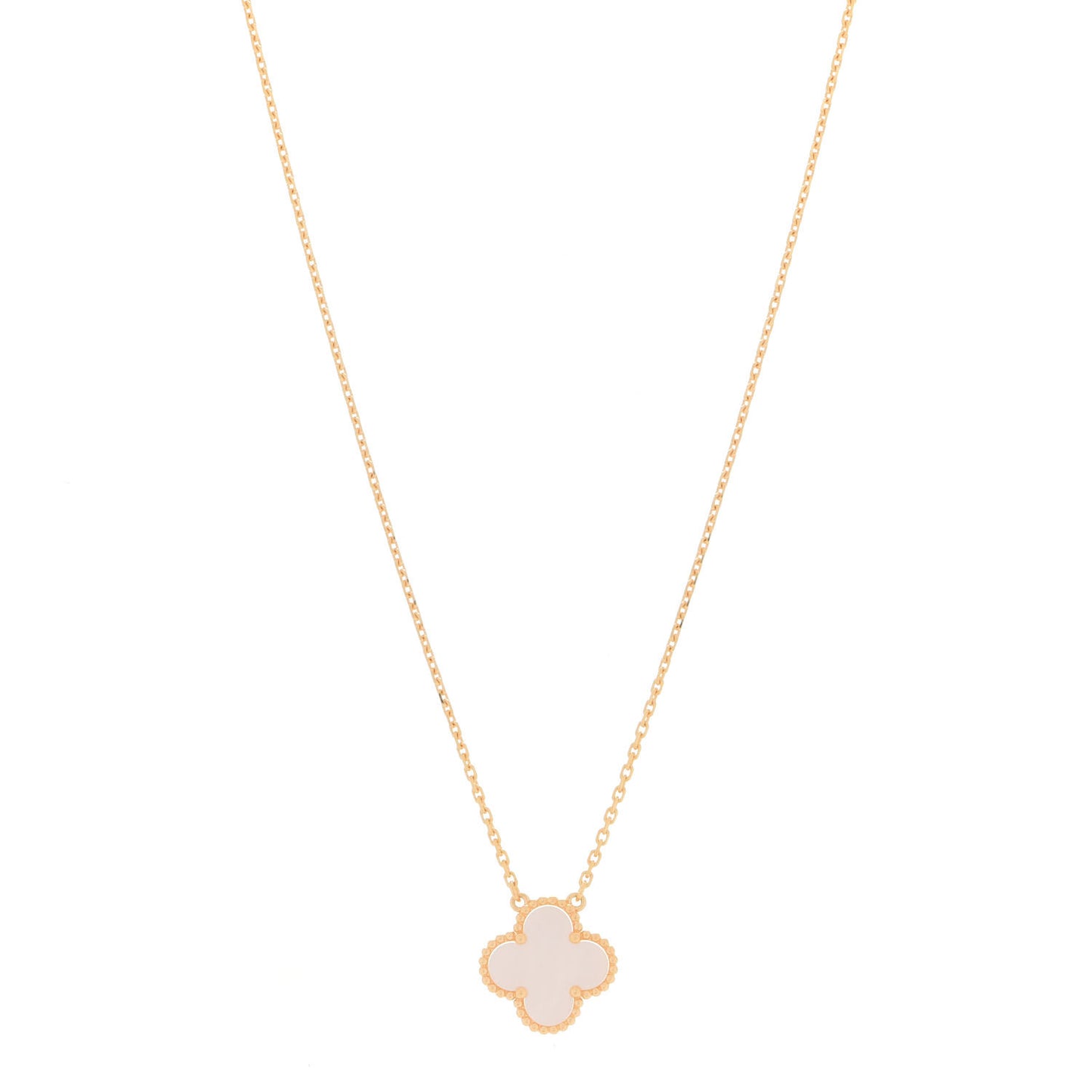 18K Yellow Gold Mother of Pearl Vintage Alhambra Pendant Necklace