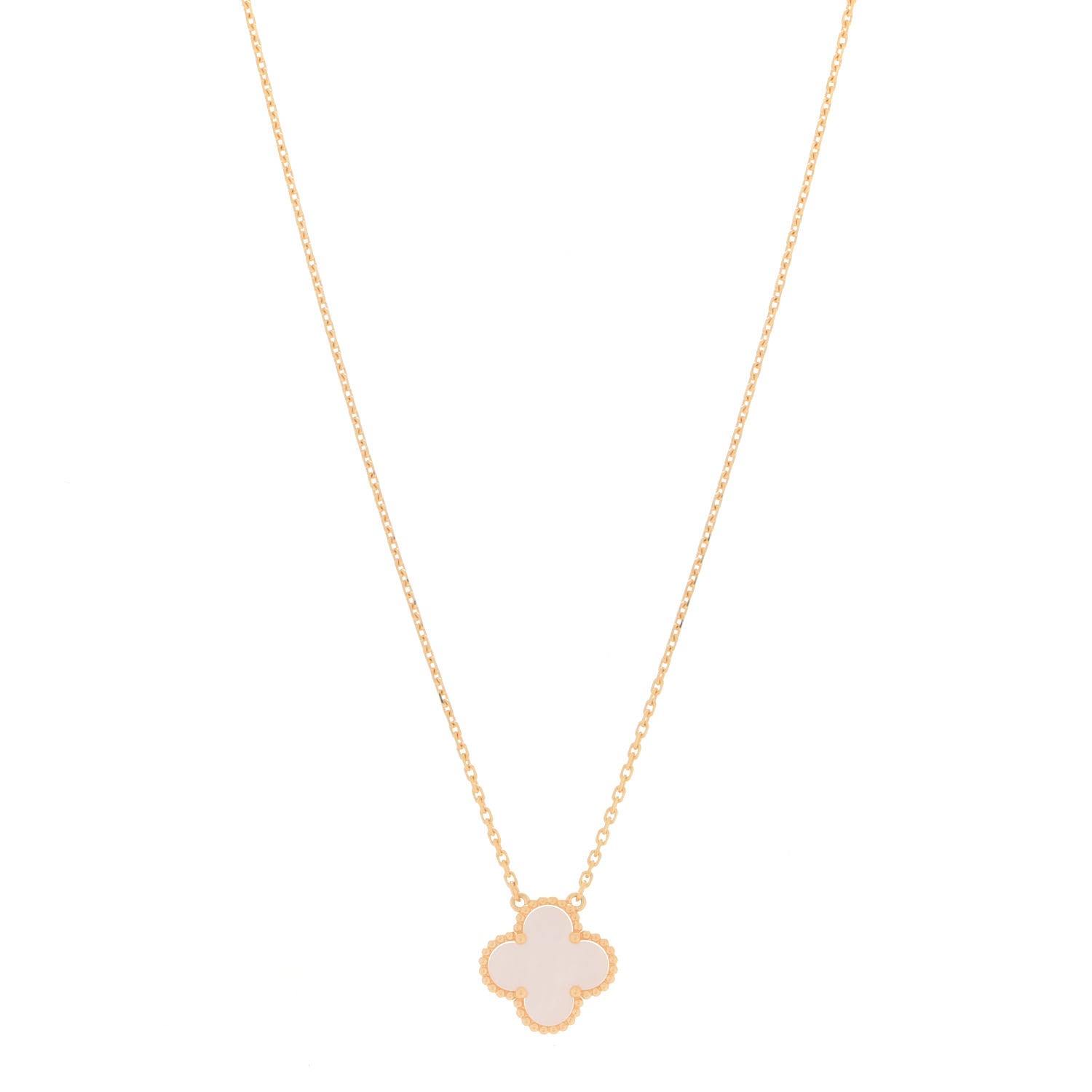 Van Cleef & Arpels 18K Yellow Gold Mother of Pearl Vintage Alhambra Pendant Necklace 1 of 6