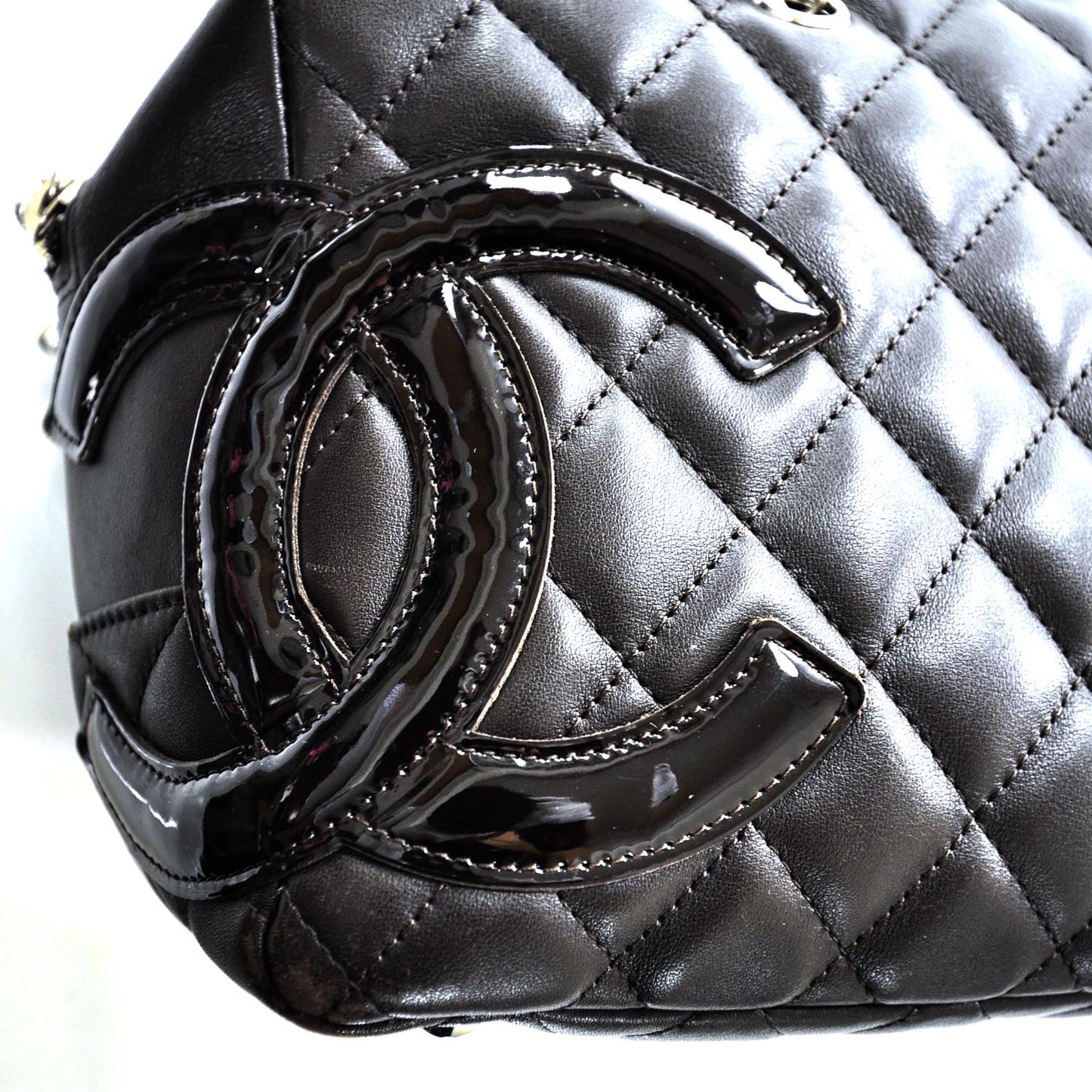 Calfskin Quilted Large Cambon Bowler Dark Brown