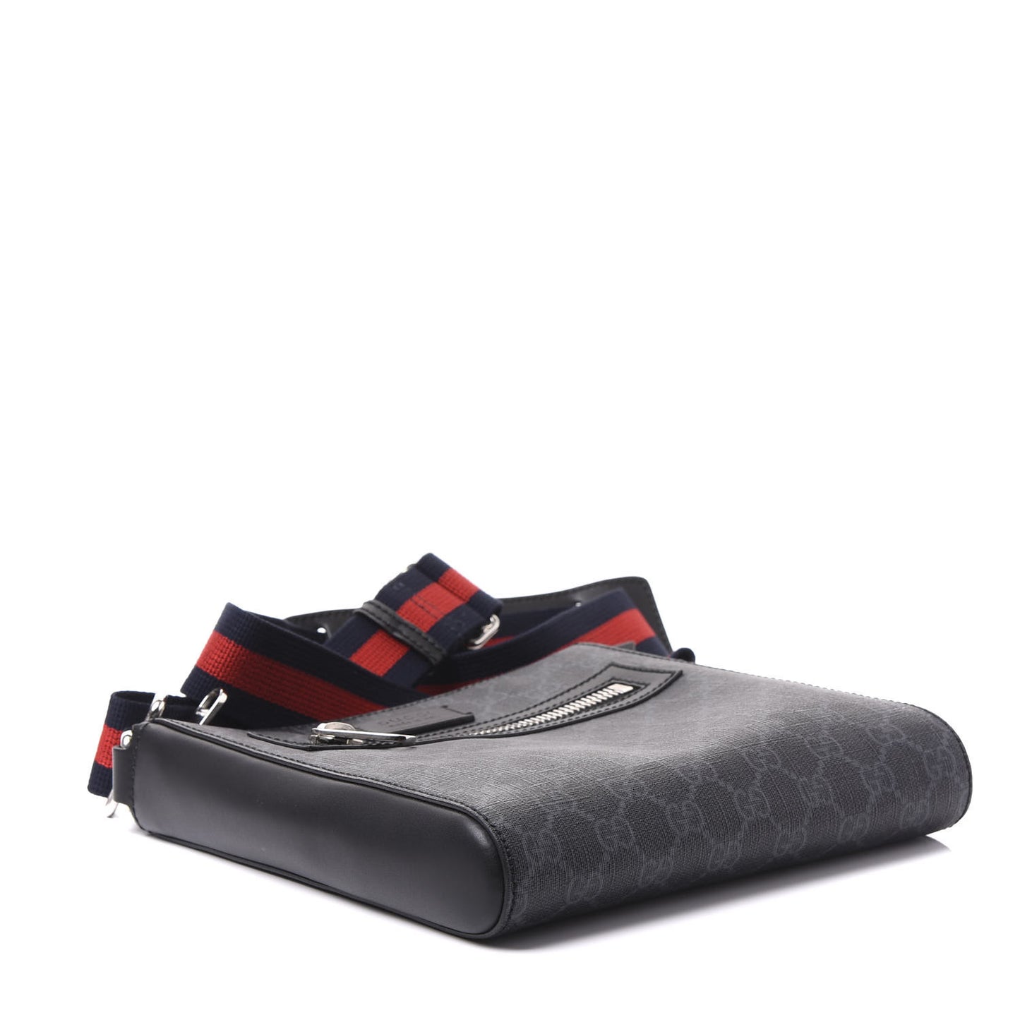 GG Supreme Monogram Web Small Flat Messenger Bag Black Grey