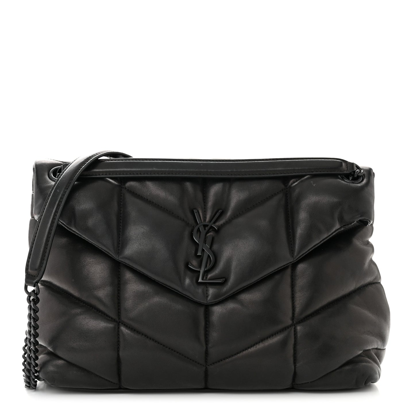 Lambskin Quilted Monogram Monochrome Medium Loulou Puffer Chain Satchel Black