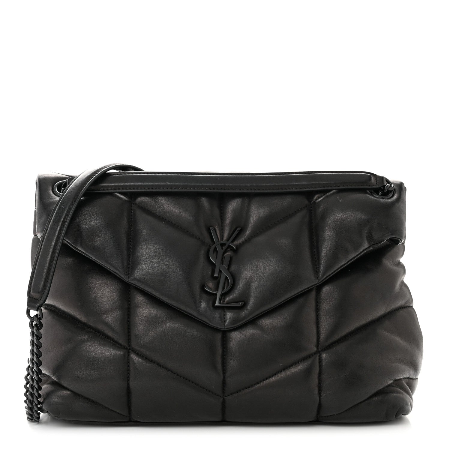 Saint Laurent Lambskin Quilted Monogram Monochrome Medium Loulou Puffer Chain Satchel Black 1 of 10