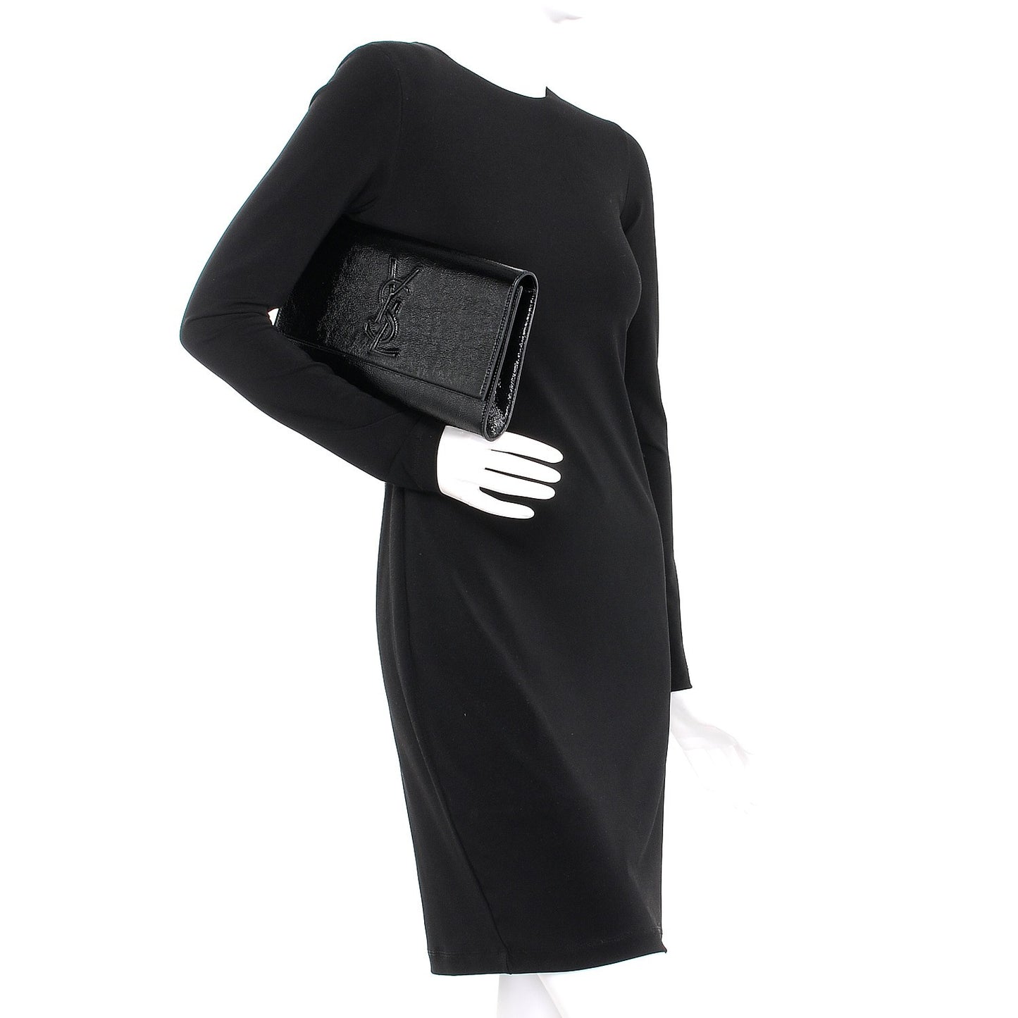 Textured Patent Monogram Large Belle De Jour Clutch Black