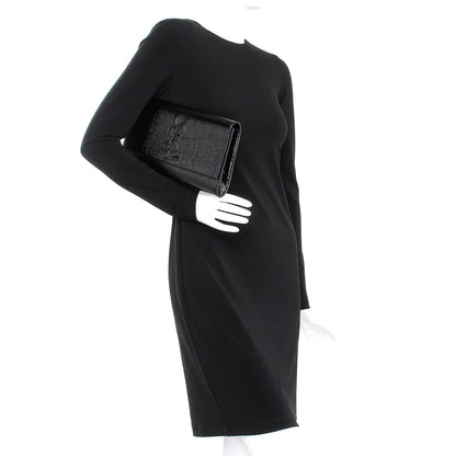 Saint Laurent Textured Patent Monogram Large Belle De Jour Clutch Black 2 of 6