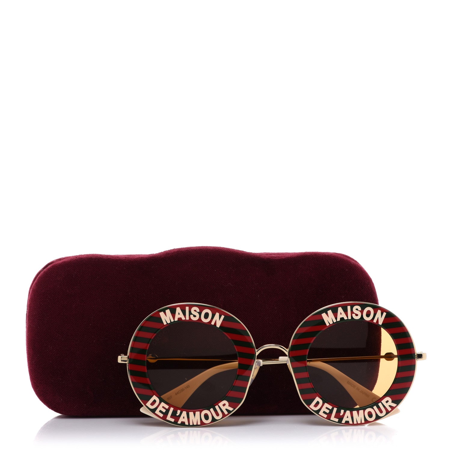 Gucci Metal Acetate Striped Maison Del'Amour Round Frame Sunglasses GG0113S Red Green 8 of 8