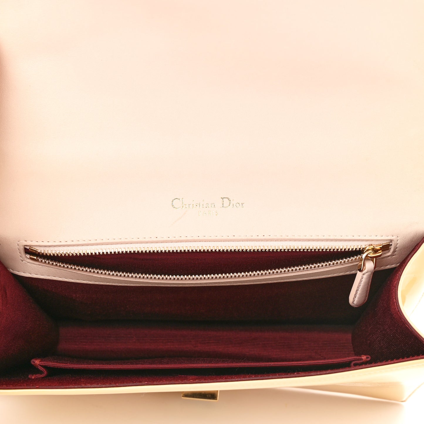 Patent Calfskin Medium Diorama Flap Bag Beige