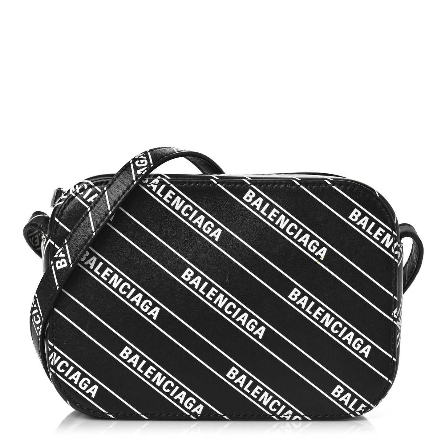 Calfskin Diagonal Allover Logo Print XS Everyday Camera Bag Black White