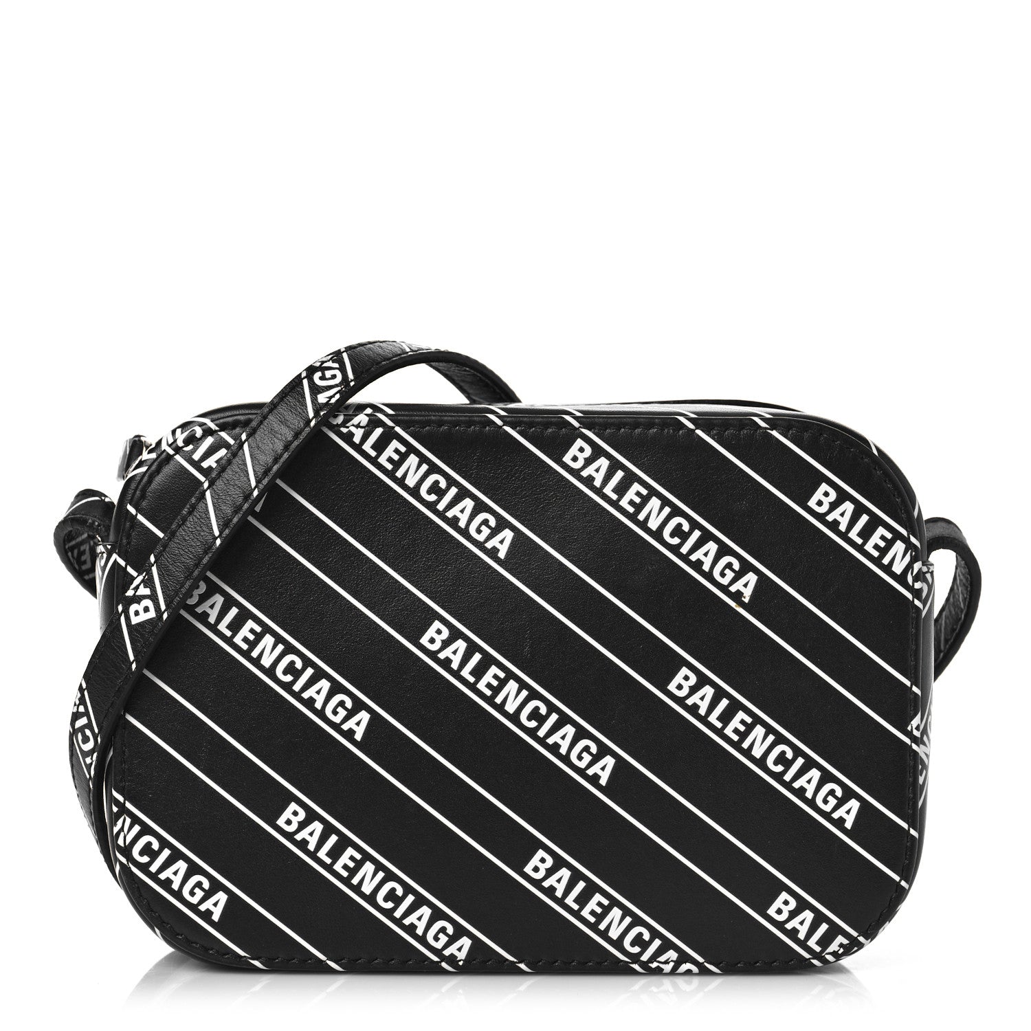 Balenciaga Calfskin Diagonal Allover Logo Print XS Everyday Camera Bag Black White 1 of 9