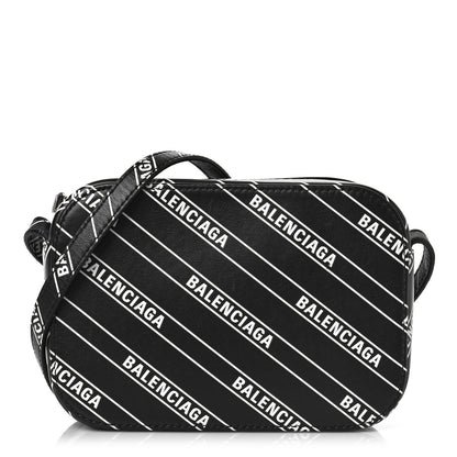 Balenciaga Calfskin Diagonal Allover Logo Print XS Everyday Camera Bag Black White 1 of 9