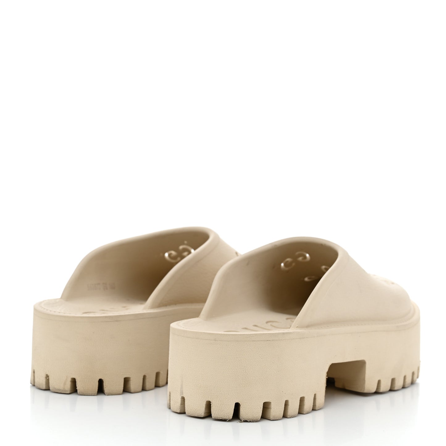 Rubber GG Monogram Perforated Elea Platform 55mm Lug Sole Sandals 38 Mystic White