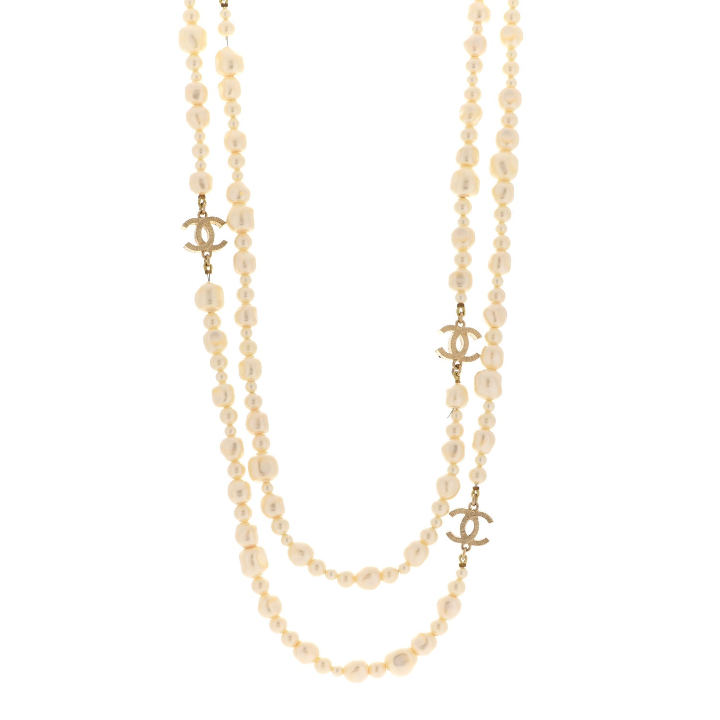 Pearl CC Long Necklace Light Gold