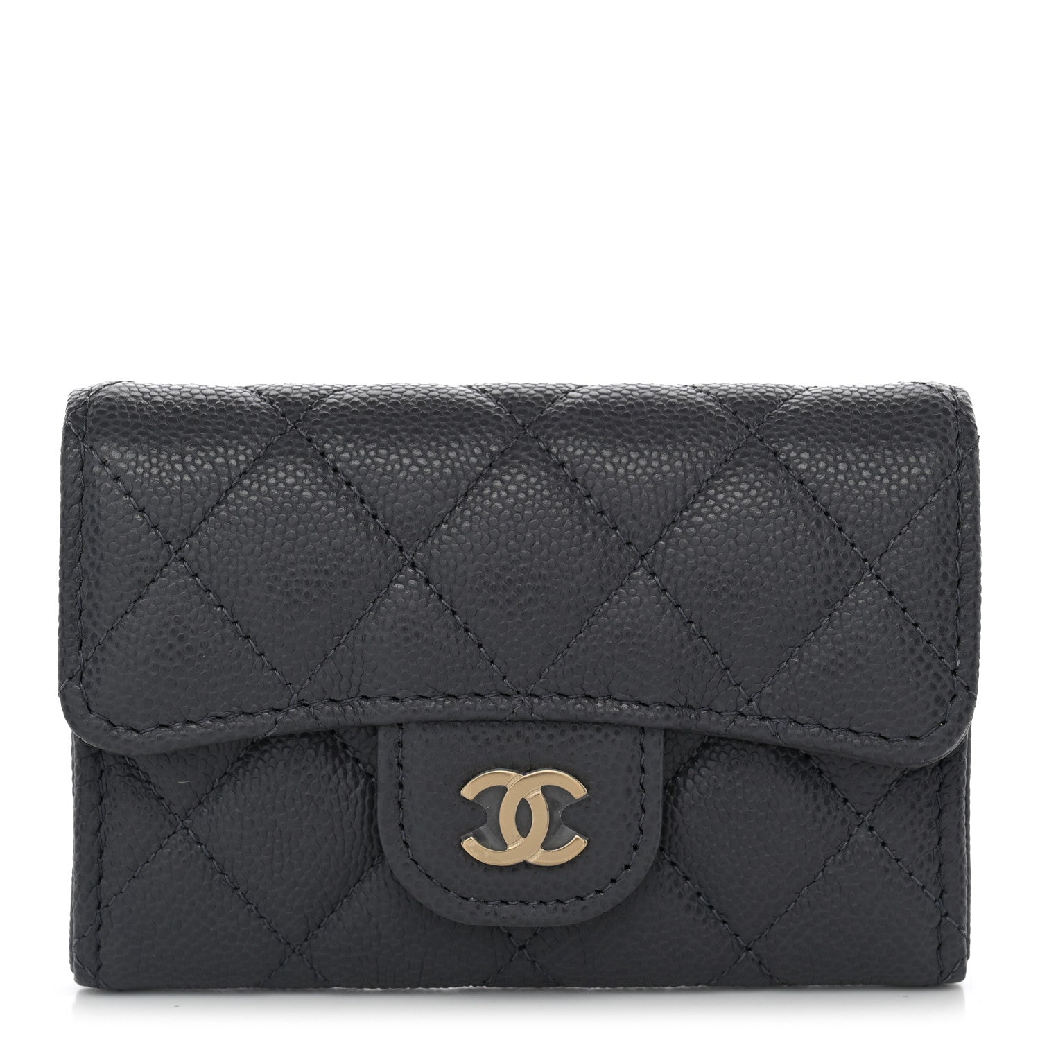 Chanel Caviar Quilted Flap Card Holder Wallet Dark Grey 1 of 8