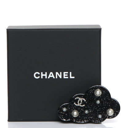 Chanel Glittered Resin Crystal Pearl CC Cloud Brooch Black Silver 5 of 5