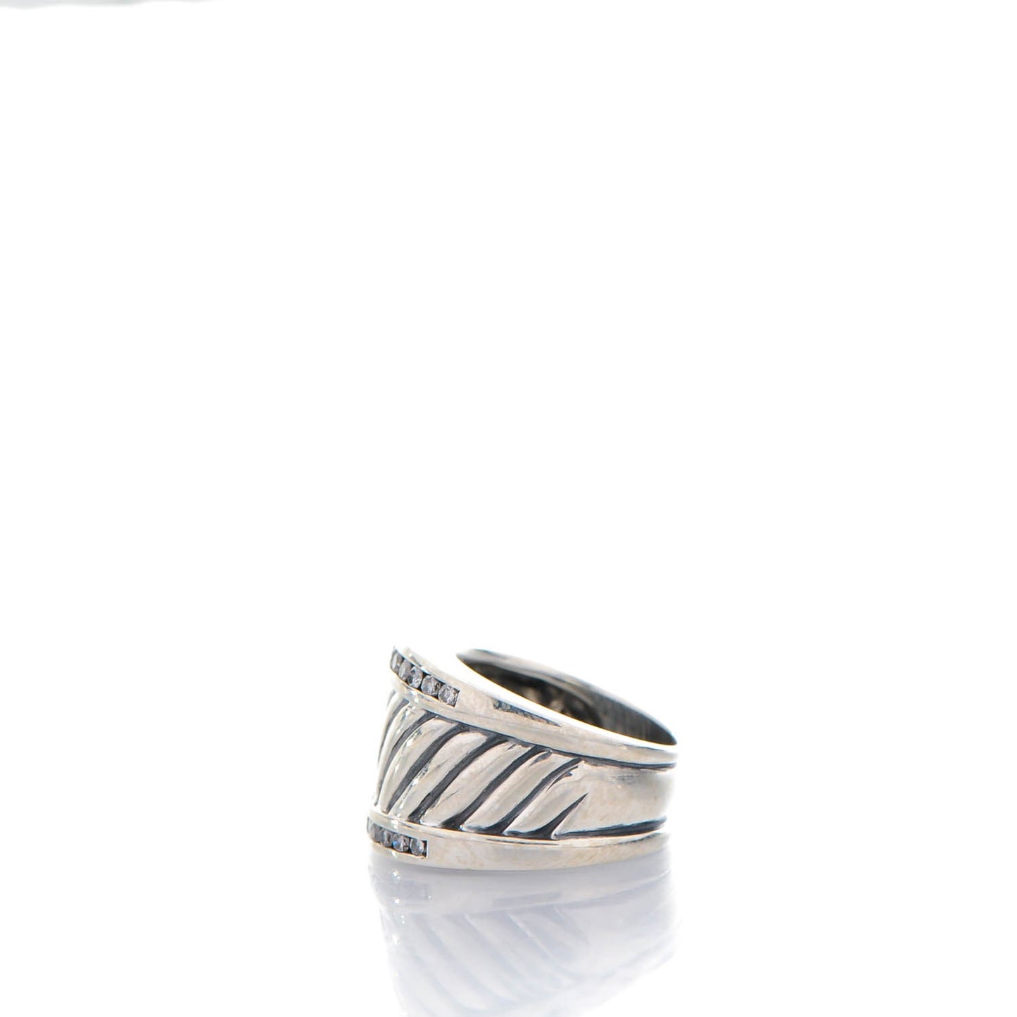Sterling Silver Pave Diamond 15mm Thoroughbred Ring 48 4.5