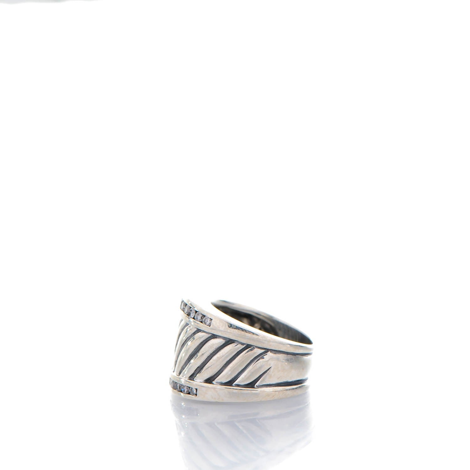 David Yurman Sterling Silver Pave Diamond 15mm Thoroughbred Ring 48 4.5 3 of 7