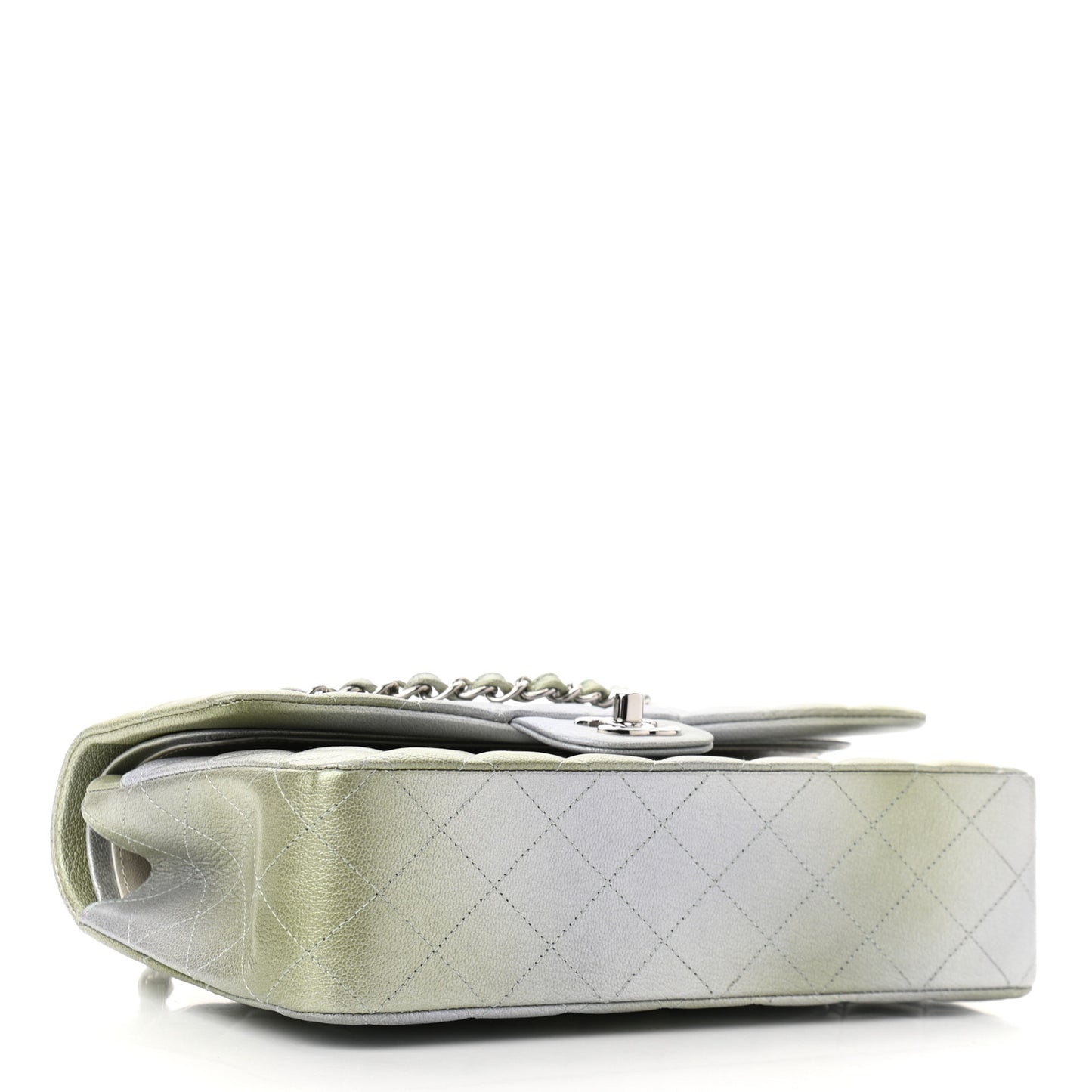 Metallic Goatskin Quilted Ombre Medium Double Flap Grey Green