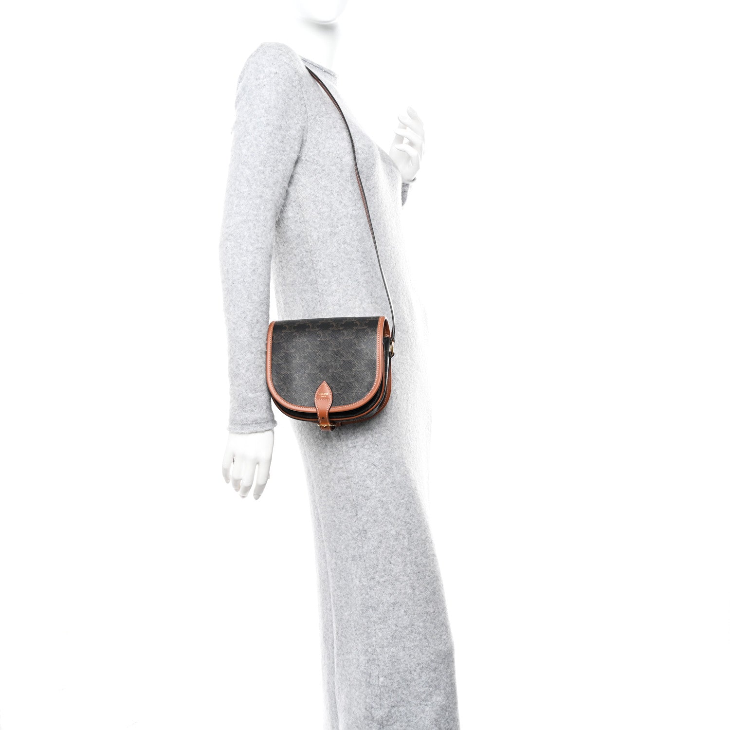 Celine Triomphe Canvas Medium Folco Bag Tan 2 of 9