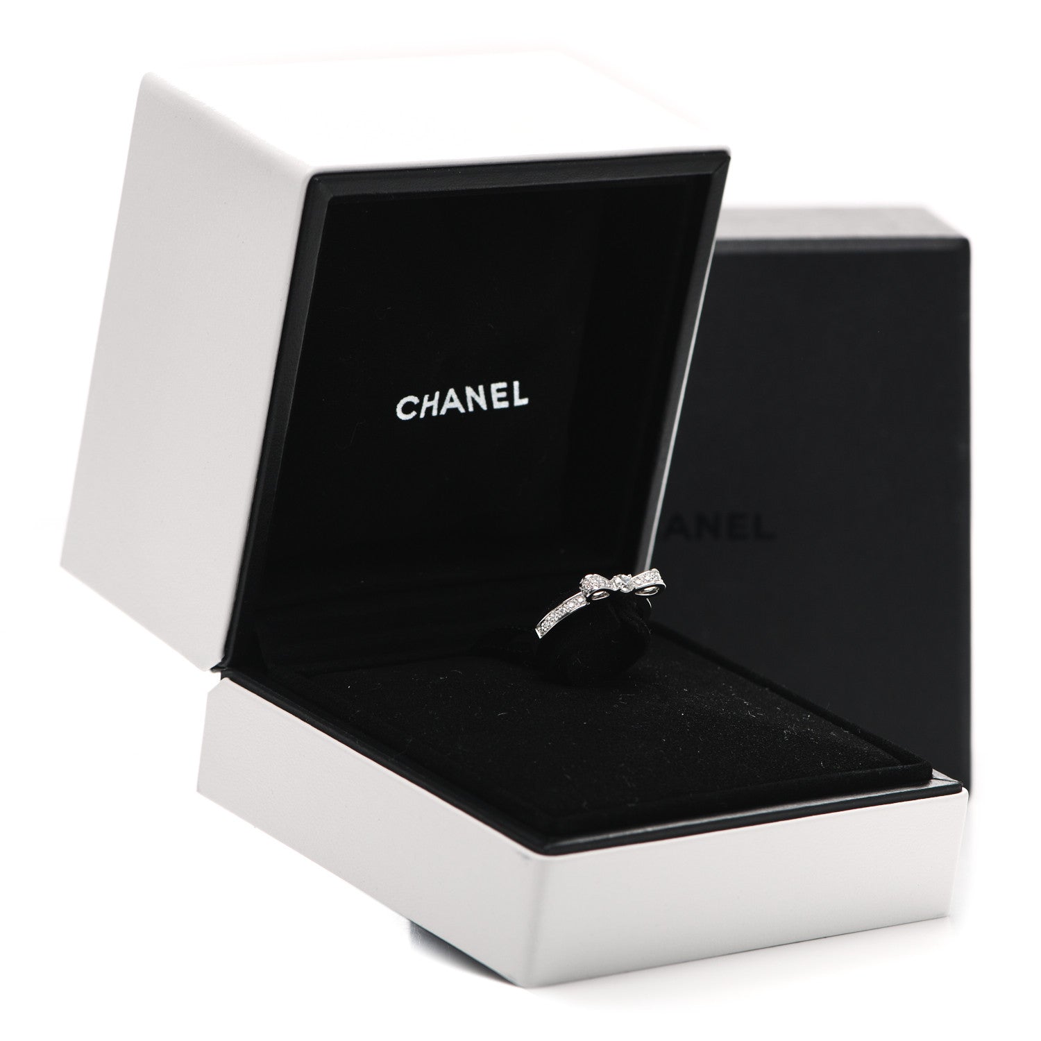 Chanel 18K White Gold Diamond Ruban Ring 49 4.75 8 of 8