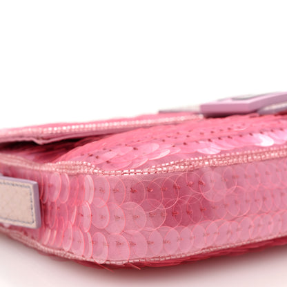 Fendi Satin Sequin Paillettes Bilics Lustre Snakeskin Medium Baguette 1997 Lavanda Glicine 8 of 9