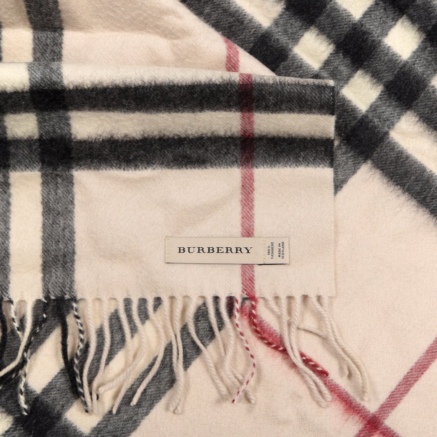Cashmere Classic Check Fringe Scarf Ivory