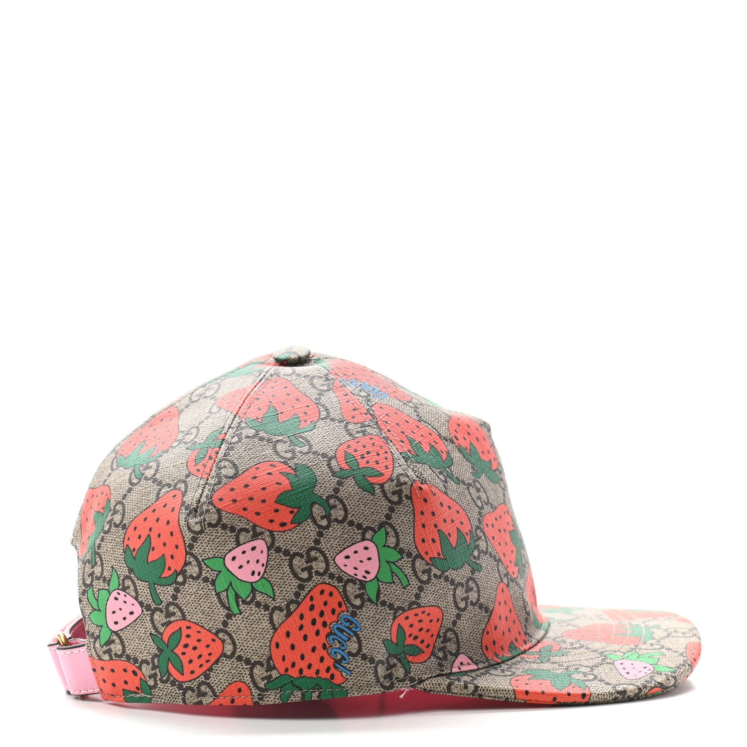 Gucci GG Supreme Monogram Strawberry Baseball Hat L Beige 3 of 8