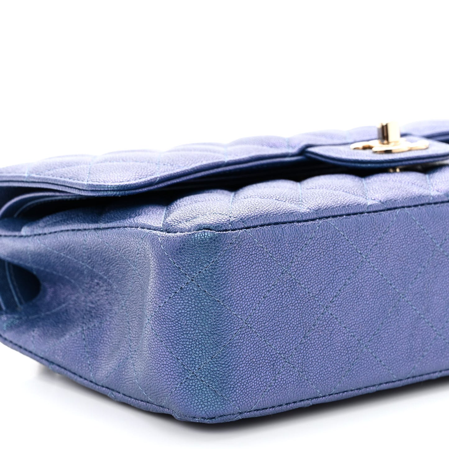 Iridescent Caviar Quilted Medium Double Flap Dark Blue