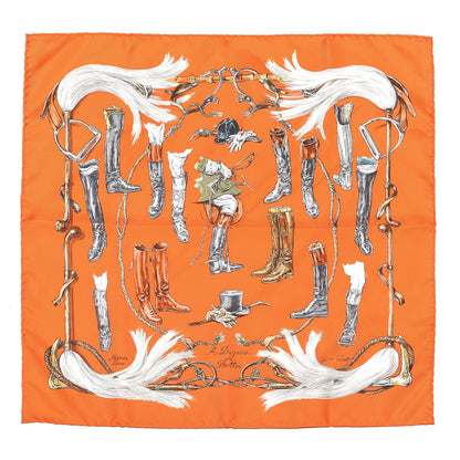 Hermes Silk A Propos de Bottes Pocket Square Orange 1 of 4