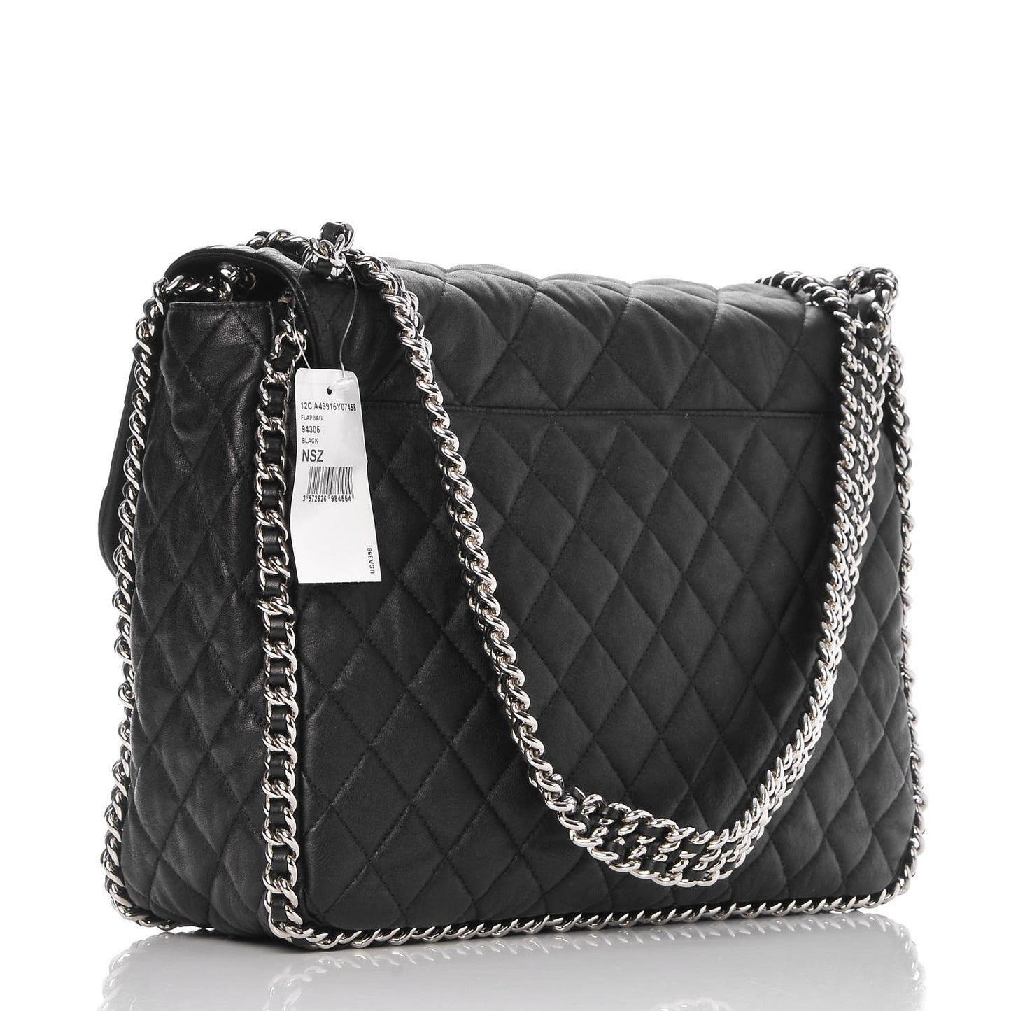 Washed Lambskin Maxi Chain Around Flap Black
