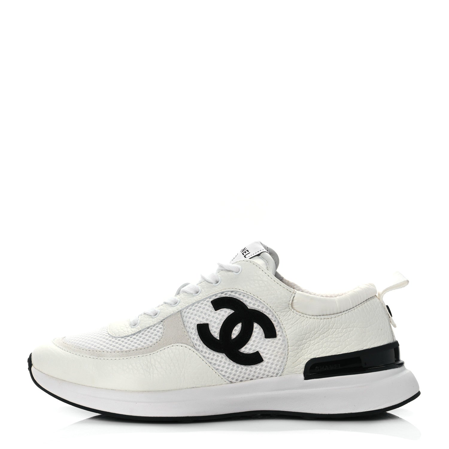 Chanel Calfskin Mesh Lycra Suede Womens Logo Sneakers 41 White 1 of 9