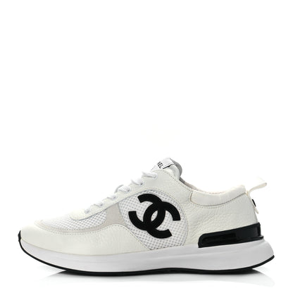 Chanel Calfskin Mesh Lycra Suede Womens Logo Sneakers 41 White 1 of 9