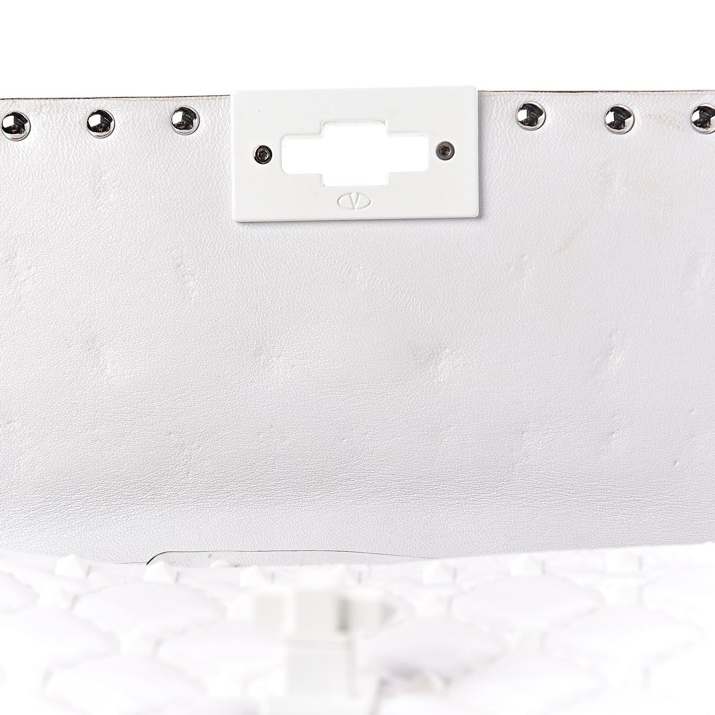 Lambskin Free Rockstud Spike Wallet on Chain Optic White