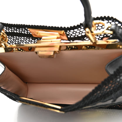 Fendi Calfskin Lace Medium Peekaboo I SEE U Satchel Black Multicolor Light Rose 6 of 12