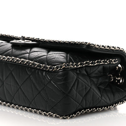 Chanel Crumpled Calfskin Quilted Large Chain Around Flap Black 10 of 15