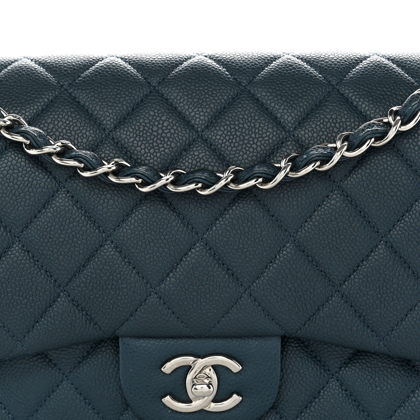 Metallic Caviar Quilted Jumbo Double Flap Dark Blue