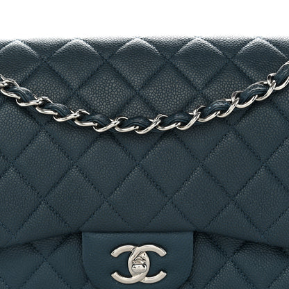 Chanel Metallic Caviar Quilted Jumbo Double Flap Dark Blue 8 of 13