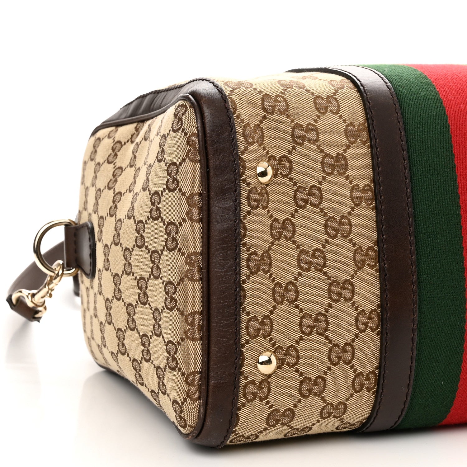 Gucci Monogram Selleria Calfskin Vintage Web Medium Boston Beige Ebony Cocoa 8 of 10