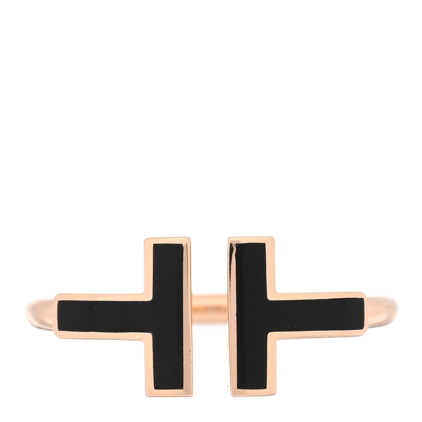 18K Rose Gold Black Onyx T Wire Ring 50 5.5