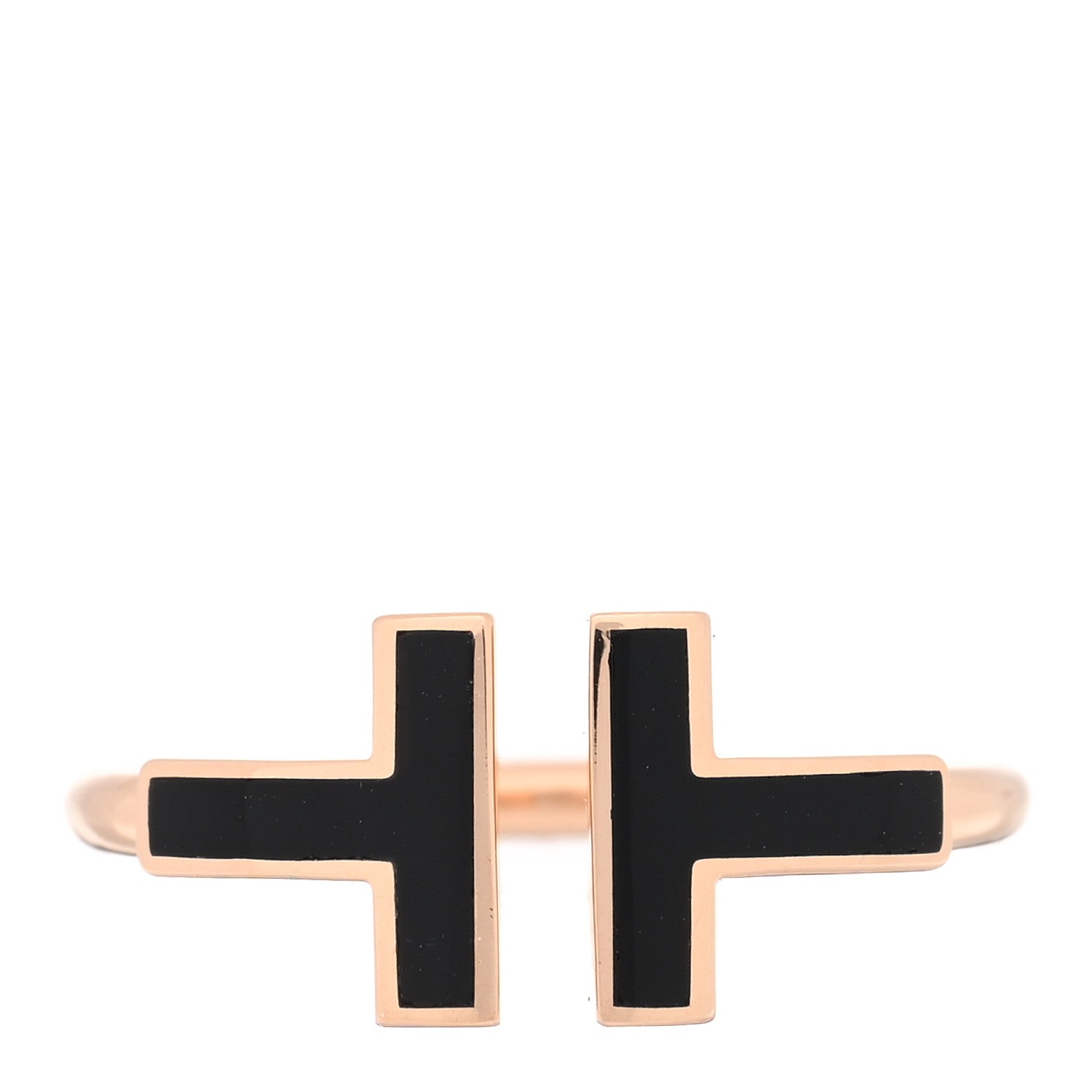 Tiffany 18K Rose Gold Black Onyx T Wire Ring 50 5.5 1 of 4