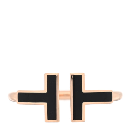 Tiffany 18K Rose Gold Black Onyx T Wire Ring 50 5.5 1 of 4