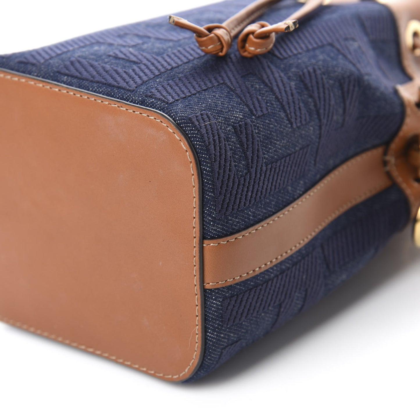 Denim Vitello King F is Fendi FF Embroidered Mini Mon Tresor Bucket Bag Blue Cuoio