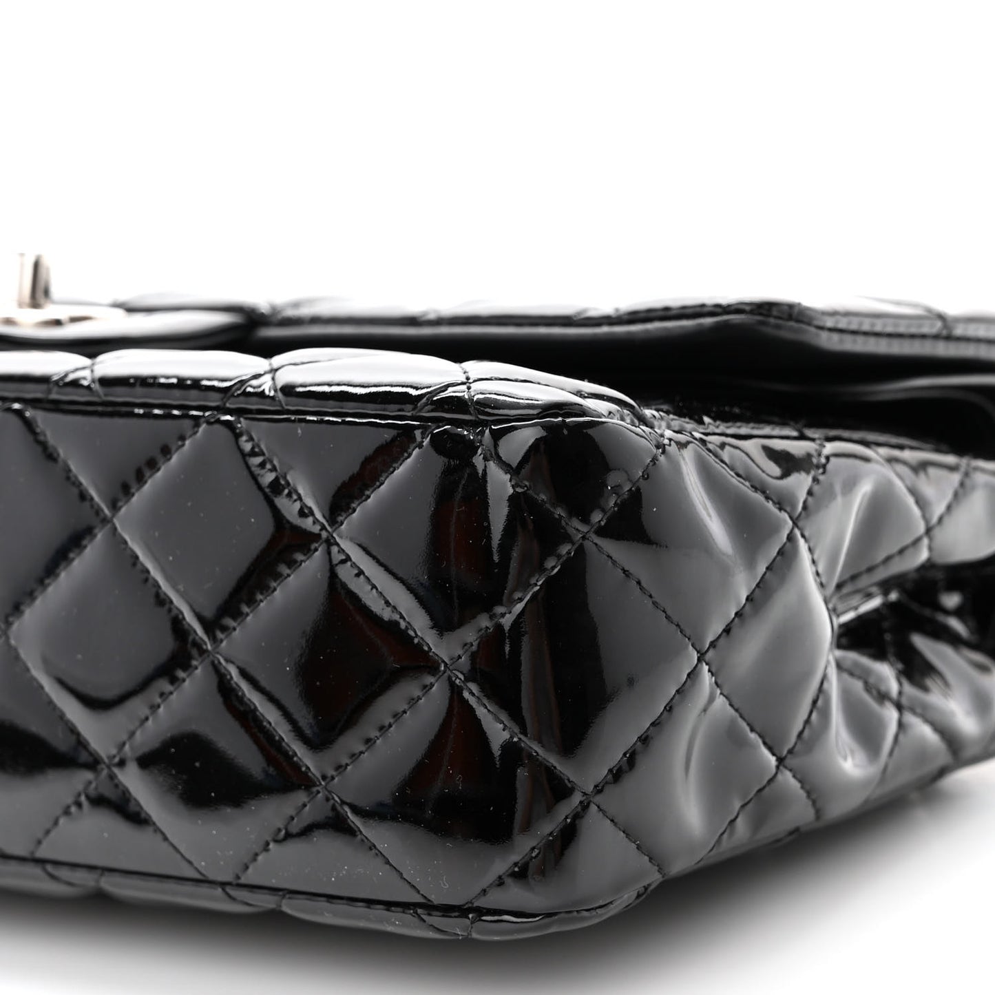 Patent Quilted Medium Double Flap Black