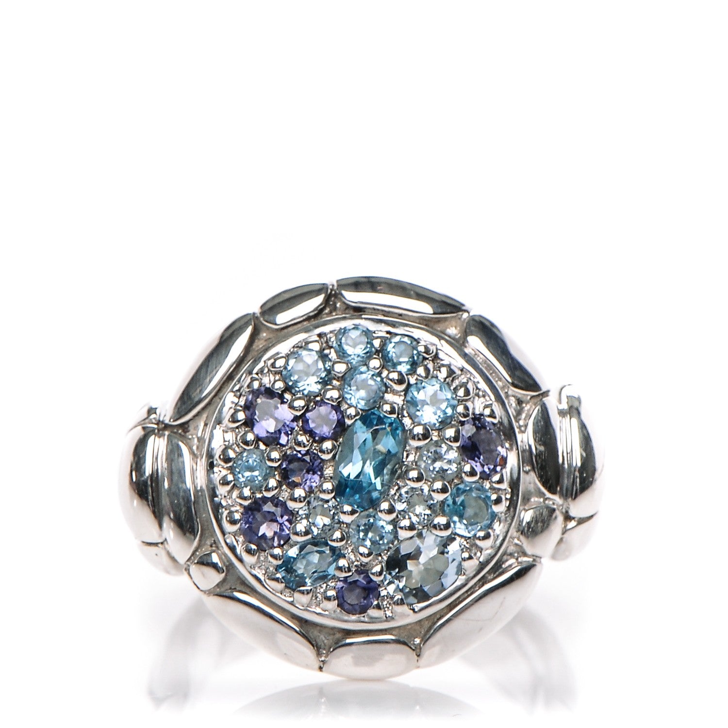 John Hardy Sterling Silver Topaz Iolite Aquamarine Kali Round Lava Ring 52 6 1 of 5