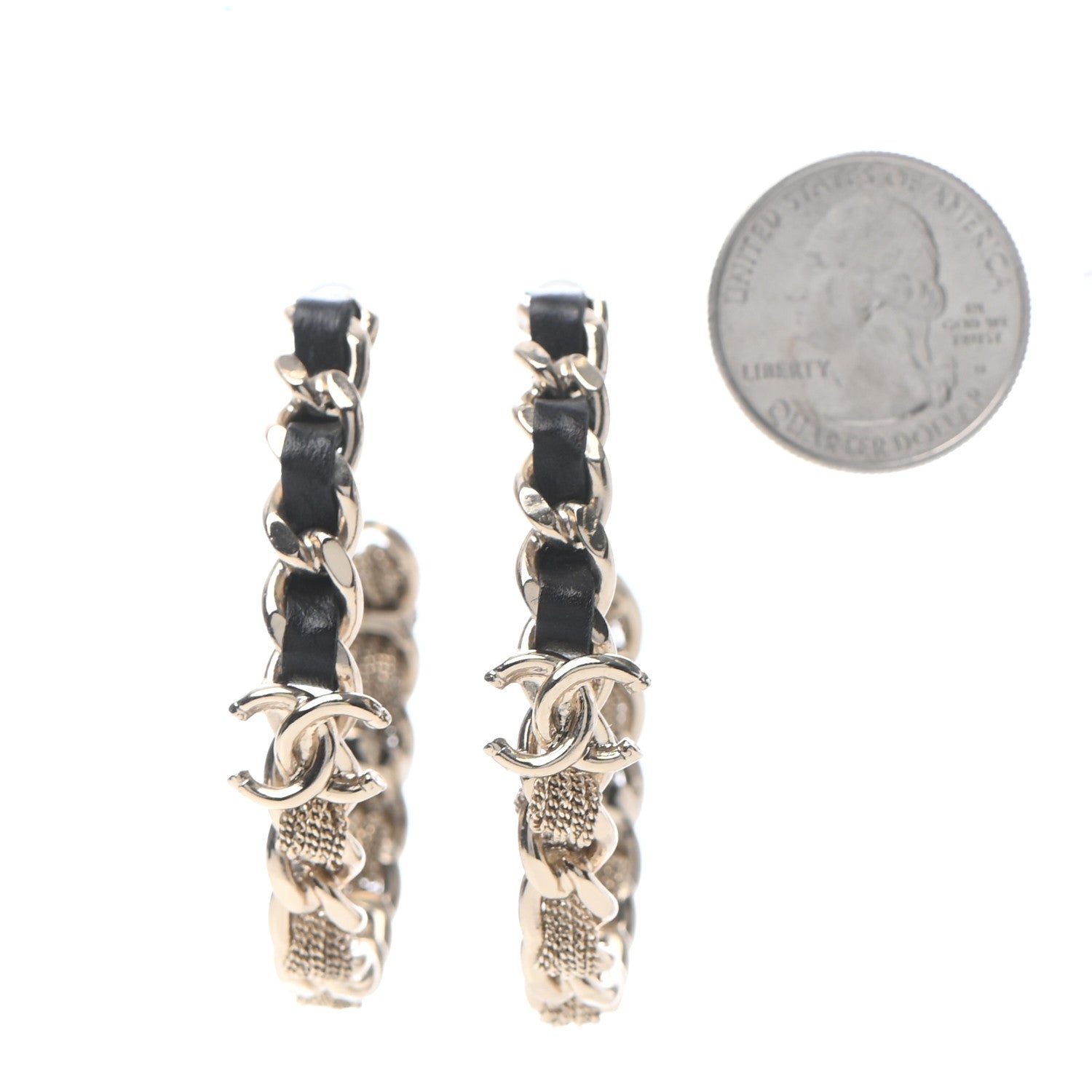 Chanel Lambskin CC Chain Hoop Earrings Gold 2 of 4