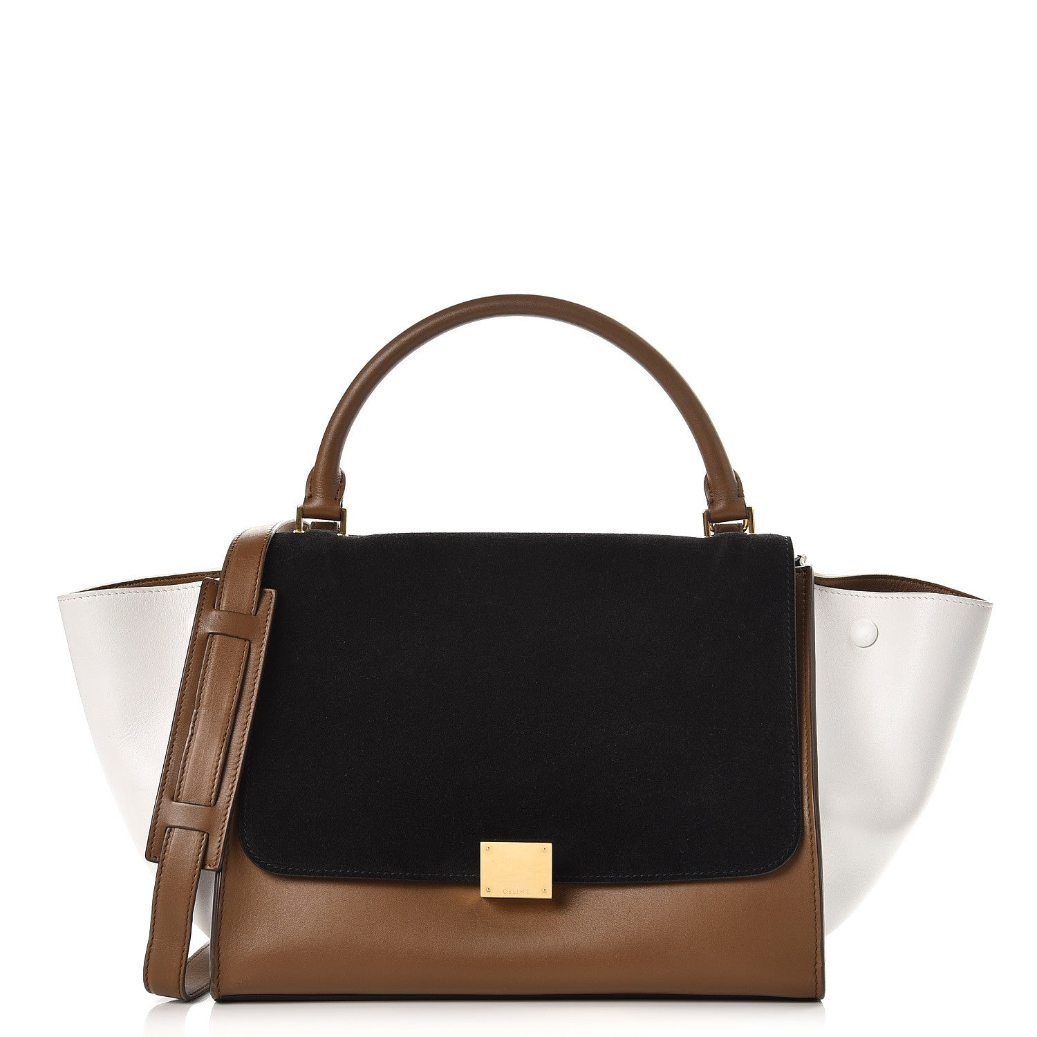 Celine Calfskin Suede Medium Tri-Color Trapeze Black 1 of 8