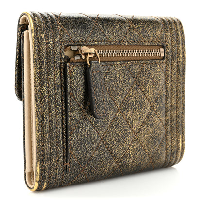 Chanel Cracked Metallic Calfskin Quilted Compact Boy Wallet Gold 3 of 17