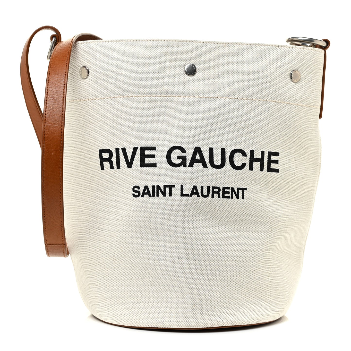 Linen Calfskin Rive Gauche Bucket Bag Grey Cognac