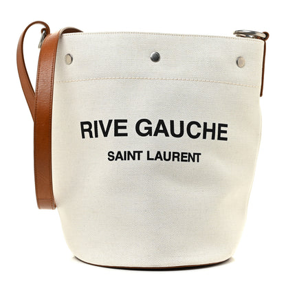 Saint Laurent Linen Calfskin Rive Gauche Bucket Bag Grey Cognac 3 of 13