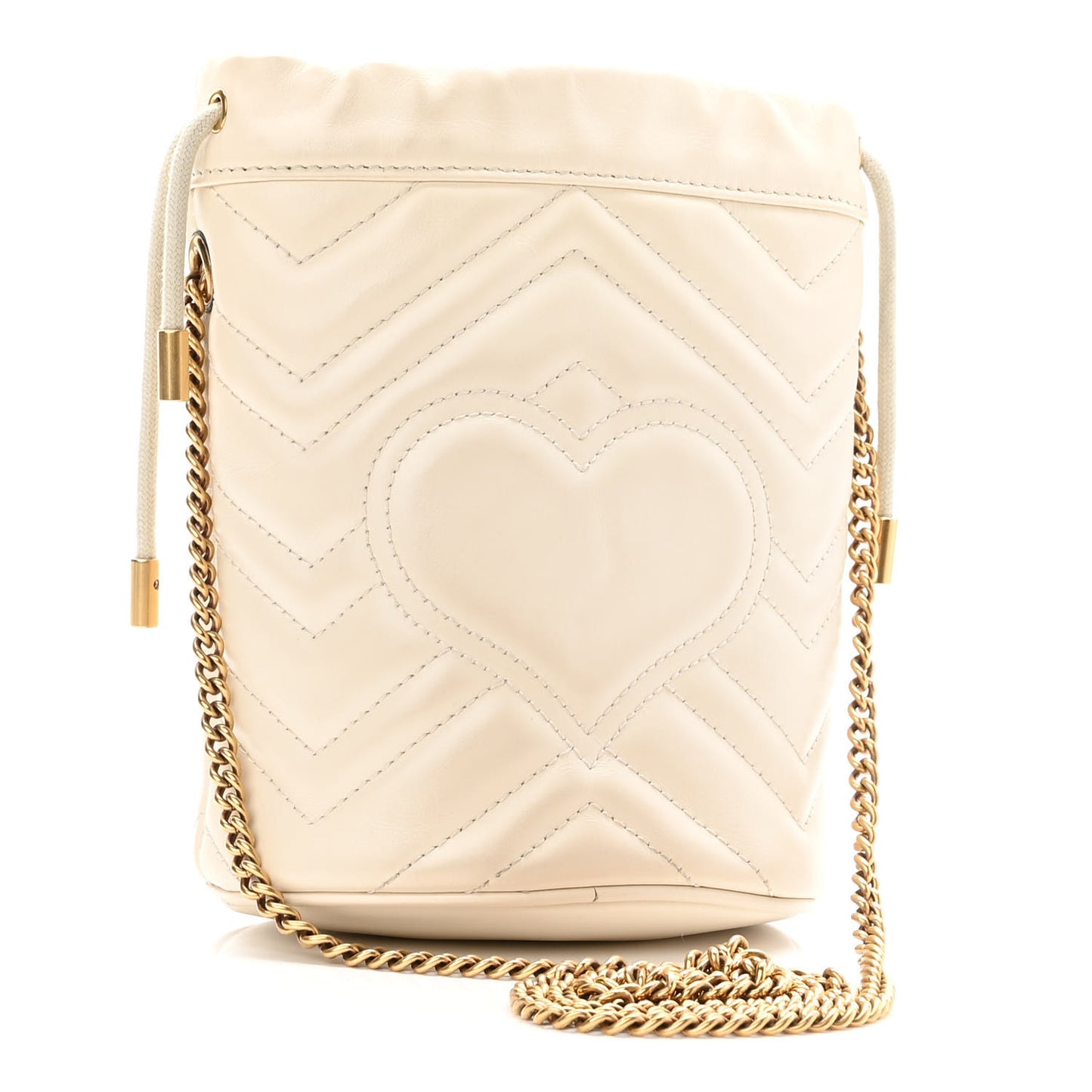 Calfskin Matelasse Mini GG Marmont 2.0 Bucket Bag White