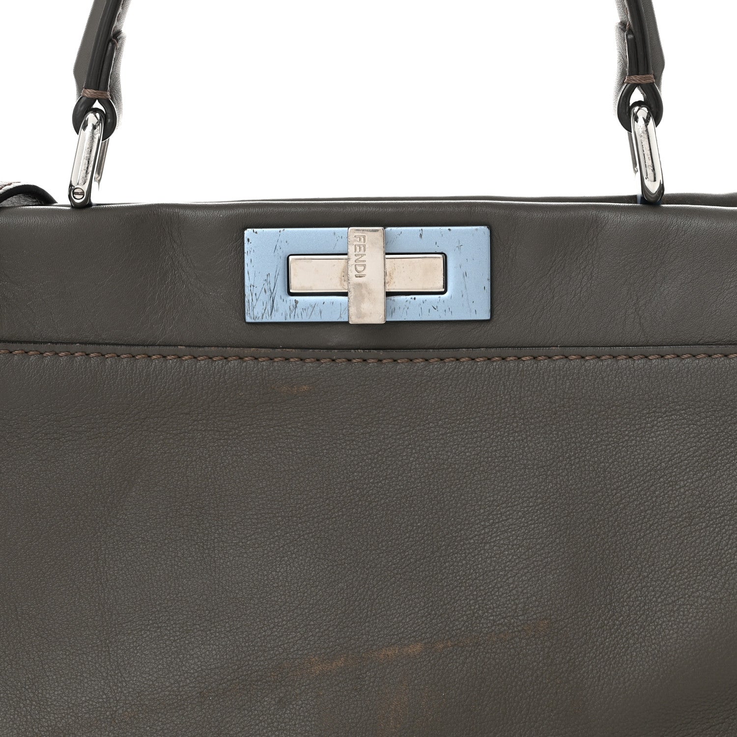 Fendi Vitello Seta Shiny Nappa Medium Peekaboo Iconic Satchel Carbone Grigio Polvere 9 of 12
