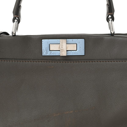 Fendi Vitello Seta Shiny Nappa Medium Peekaboo Iconic Satchel Carbone Grigio Polvere 9 of 12